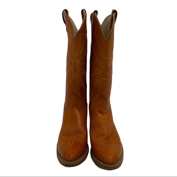 Vibram Burnt Orange Texas Cowboy Boots with Tan Stitching - Picture 2 of 9